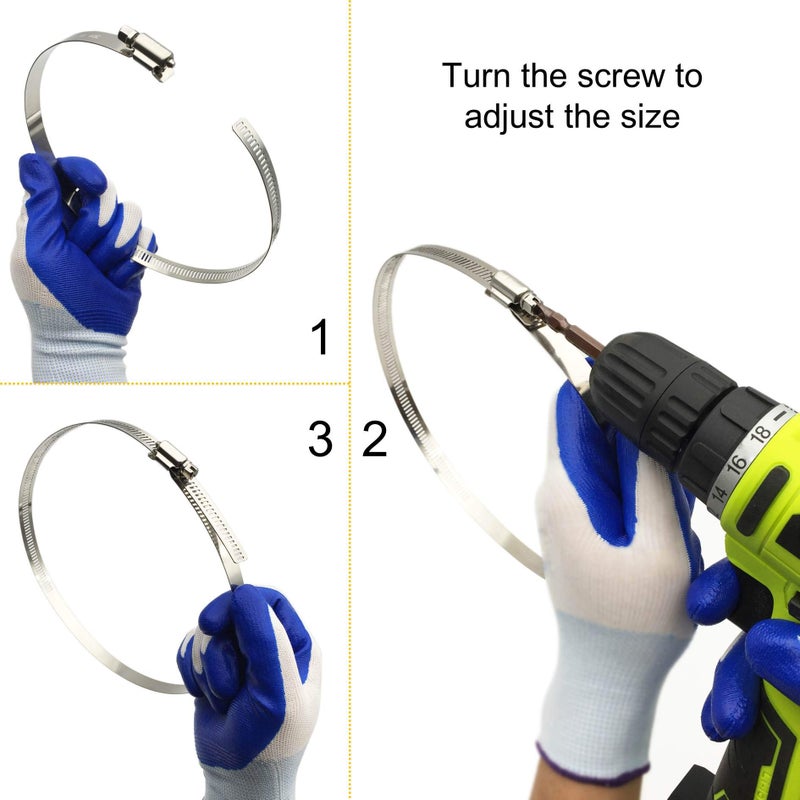 EesTeck 2Pcs 12"(Diameter) Adjustable 304 Stainless Steel Duct Clamps Hose Clamp Pipe Clamp Air Ducting Clamp worm drive hose clamps (289mm-311mm) - Image 4